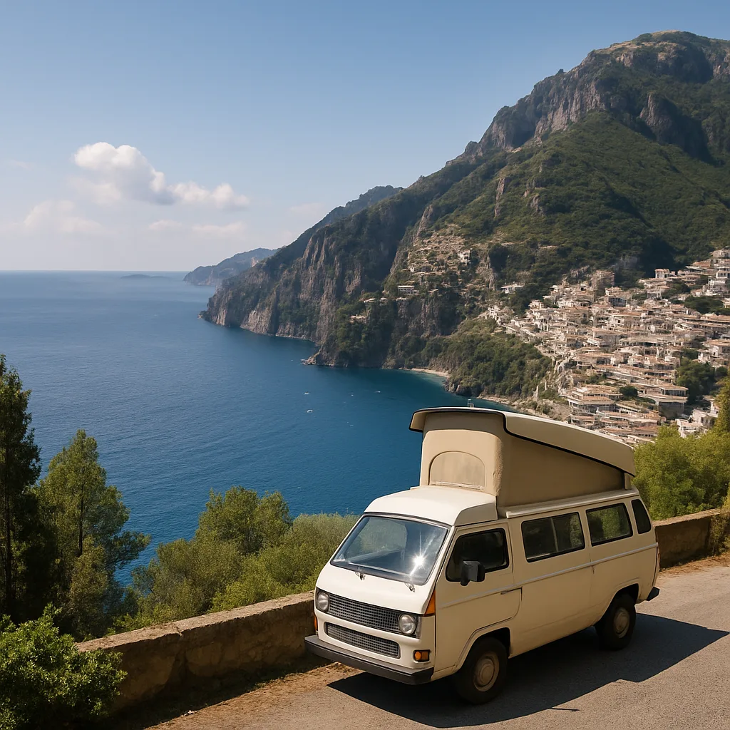 Amalfi Coast scenic view with coastline and sea