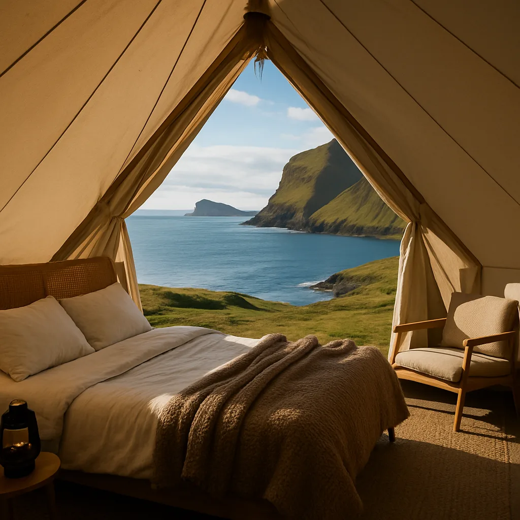 Glamping tent with ocean view in Faroe Islands