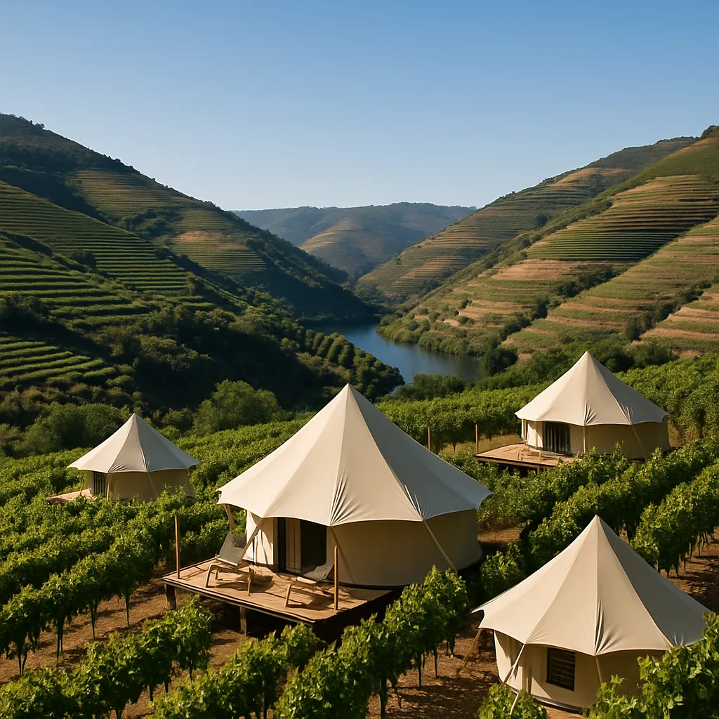 Glamping tents in Douro Valley vineyard